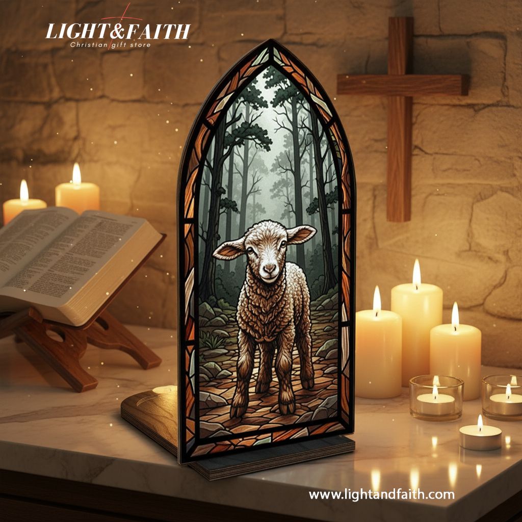 The Lamb of God Book Nook, Stained Glass Style Acrylic Decor, Christian Gift, Religious Home Decoration, Faith Art Display BNLAF06